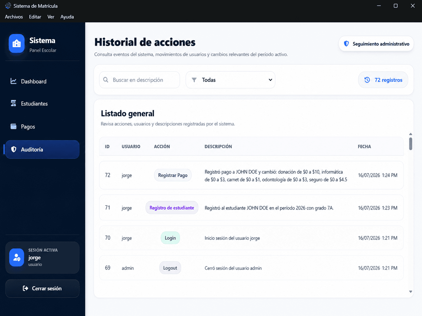 Audit history