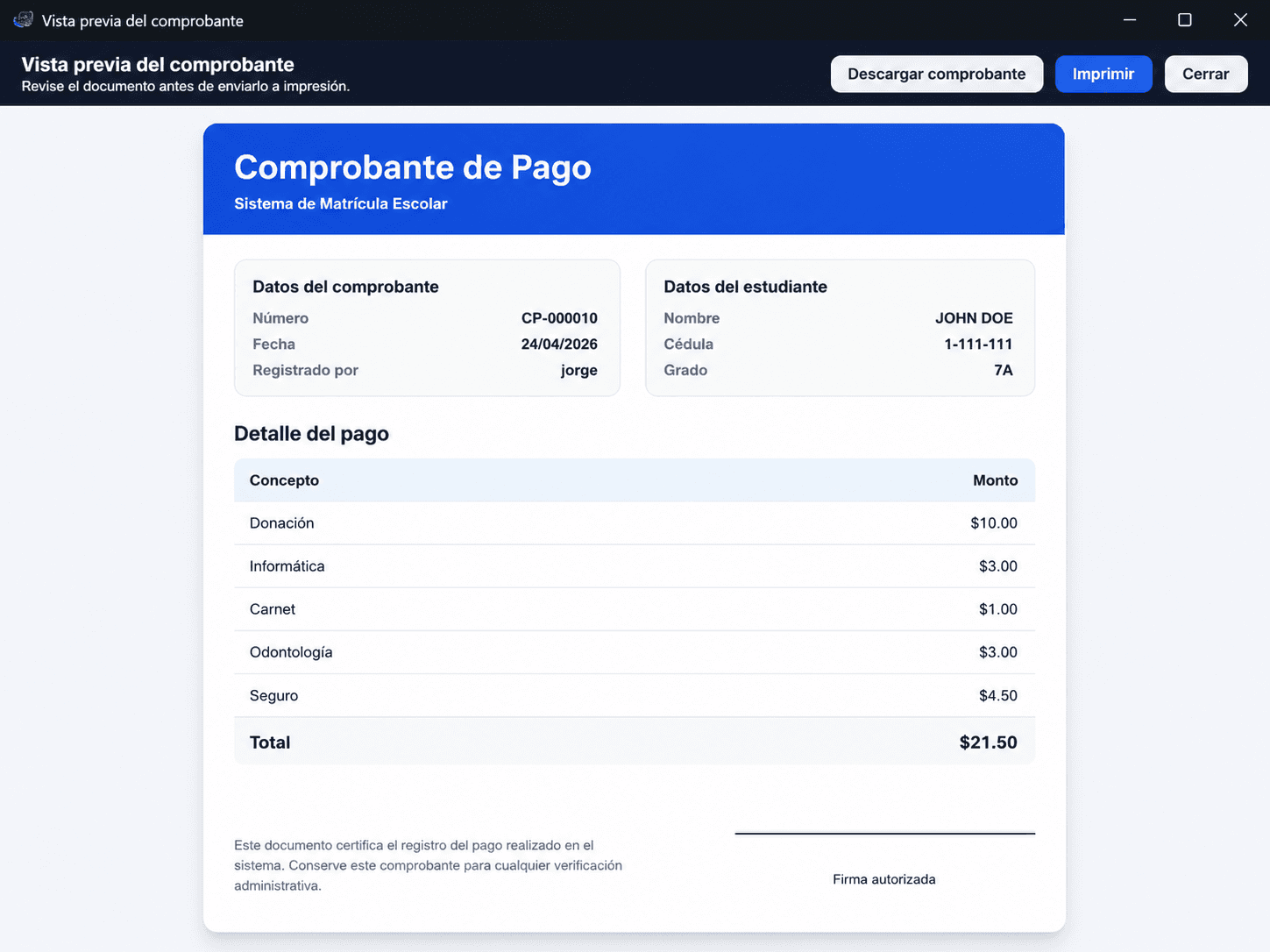 Payment receipt