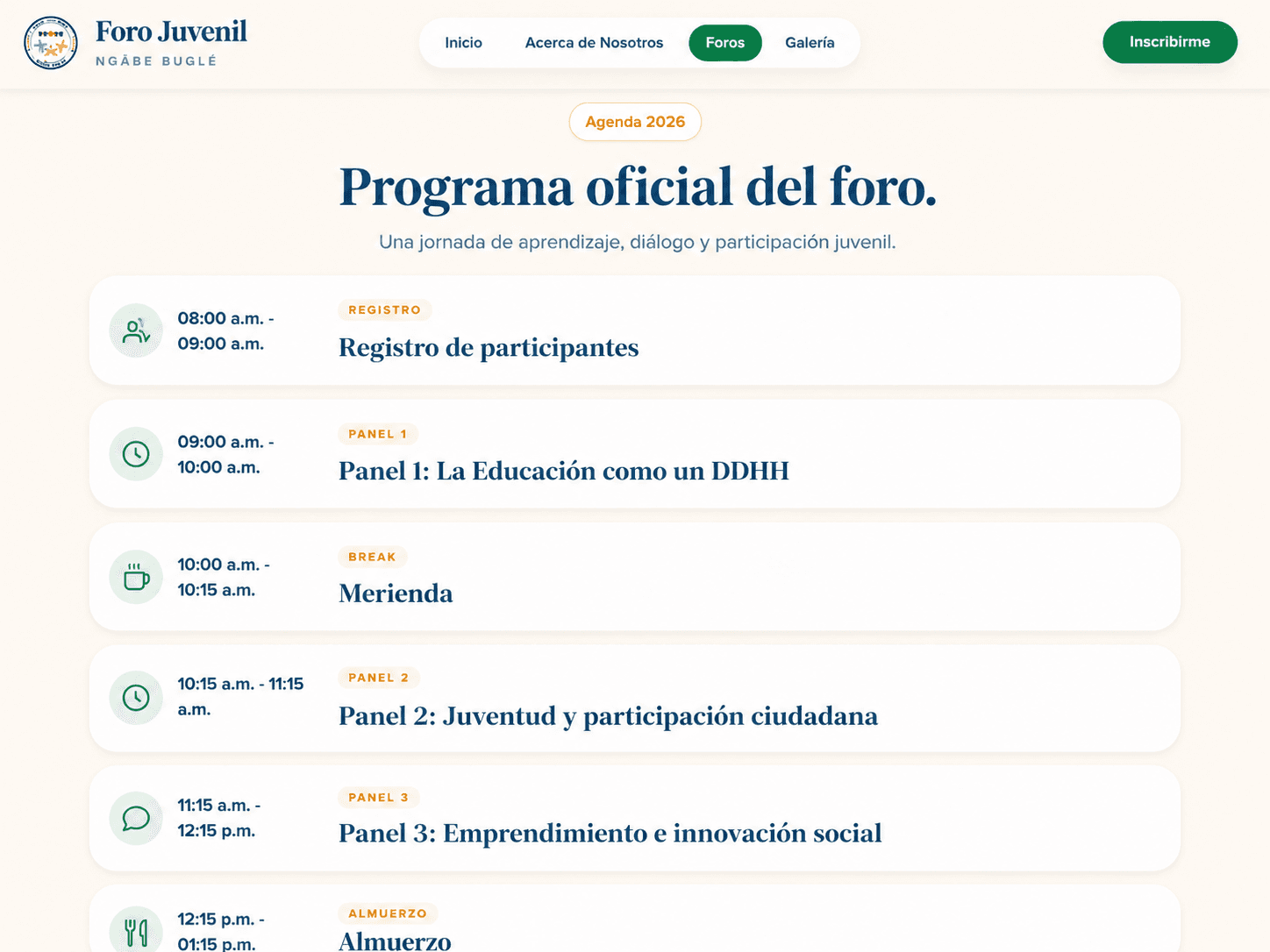 Event agenda